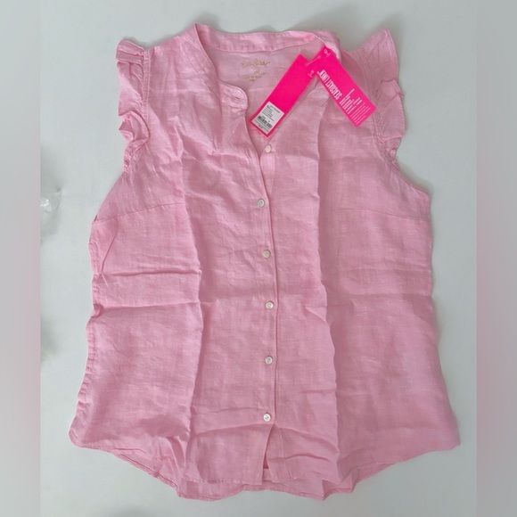 Lilly Pulitzer BRIETTE BUTTON DOWN URCHIN PINK X RESORT WHITE SZ M - Picture 8 of 9